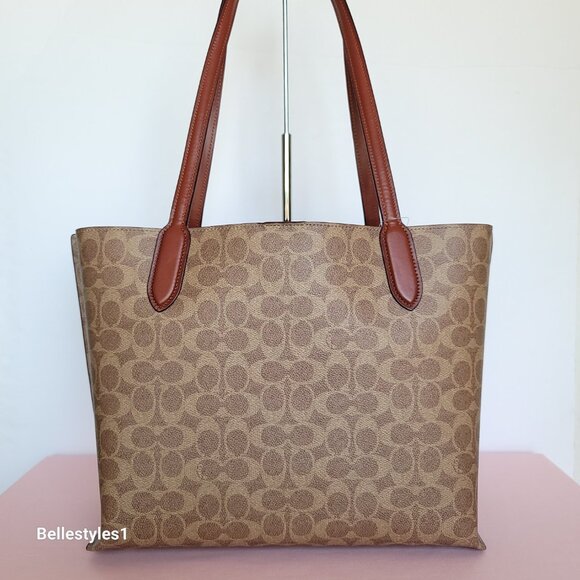COACH Willow Large Tote In Signature Canvas with Interior Zip Pocket- Tan Rust⭐ - Picture 5 of 16